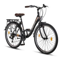 Chillaxx Bike Strada Premium City Bike de 26 et 28 pouces – Vélo pour filles, garçons, hommes et femmes – Dérailleur 21 vitesses – Vélo de ville hollandais (26 pouces, frein V noir et marron)