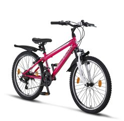 Chillaxx Bike Escape Premium VTT de 24 et 26 pouces pour filles, garçons, hommes et femmes, 21 vitesses (24 pouces, frein en V rose/blanc)