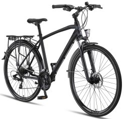 Licorne Bike Vélo de trekking de qualité supérieure en aluminium de 28” pour garçons, filles, femmes et hommes - 21 vitesses - VTT - Crossbike (homme, noir) Standard